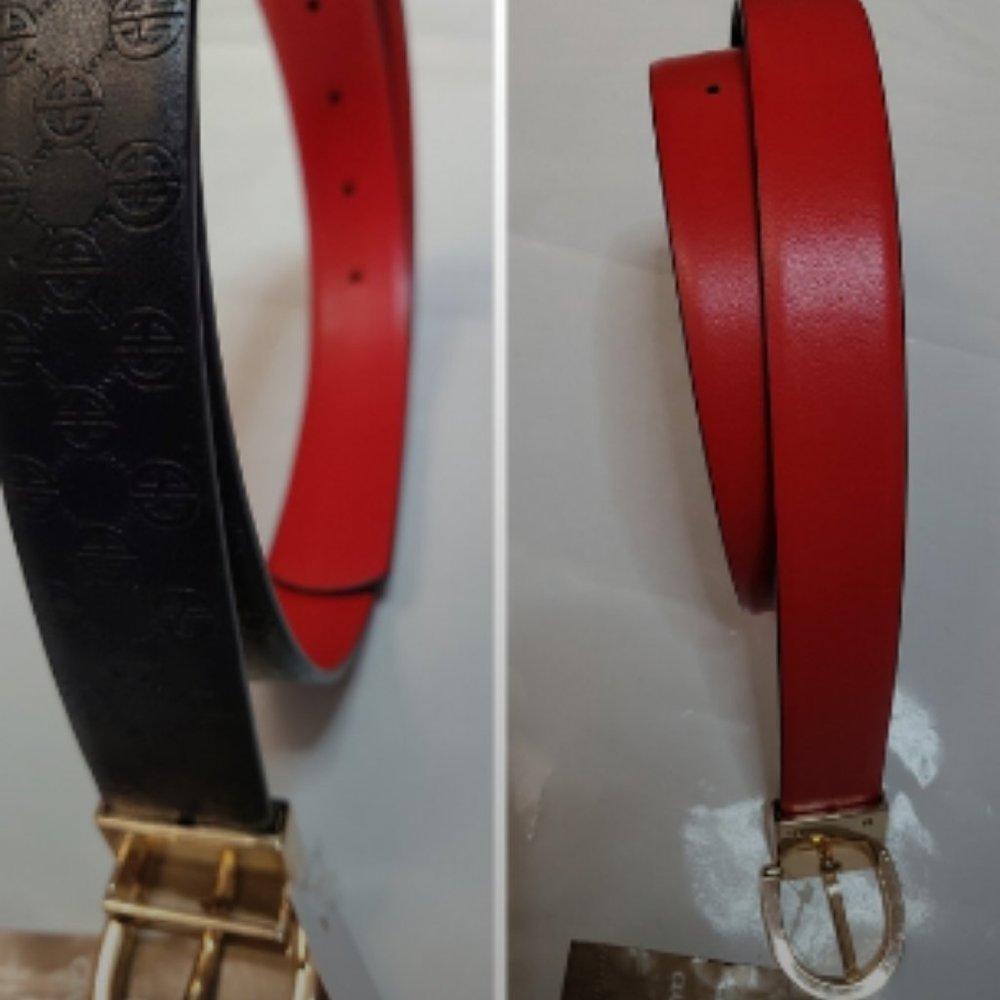 Giani Bernini Fully Reversible Embossed Logo Smooth Belt Small Black Red New